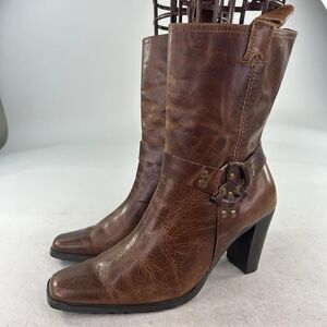 Matisse Brown Leather Mid-Calf Heel Boots